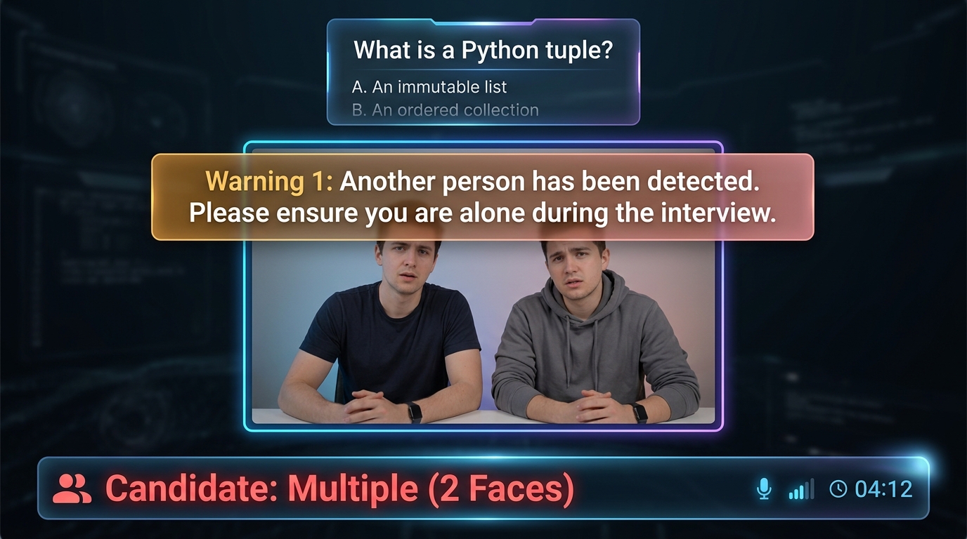 Proctoring Warning Alert showing multiple faces